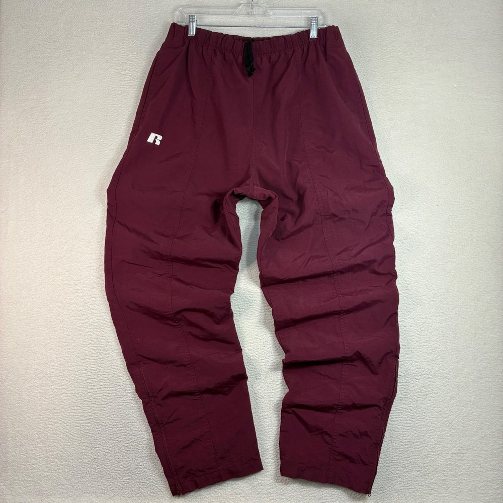 Vintage Russell Athletic Baggy Track Pants Men L Maroon Ankle Zip Drawstring 90s